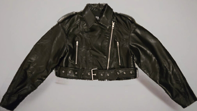 Zara Women's Black Moto Biker Faux Leather Jacket Size Small READ