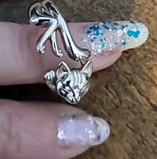 Anillo Gato Plata 925 Talla 8.5 Lindo Gato Abrazador Anillo Joyería