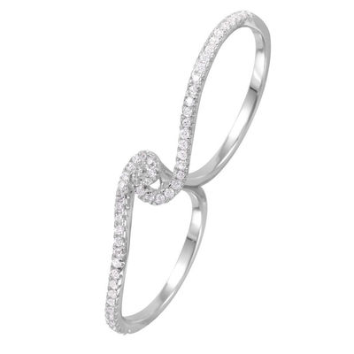 FINE 925 STERLING SILVER DESIGNER TWO FINGER RING W/ 1 CT ACCENTS /sz 5,6,7
