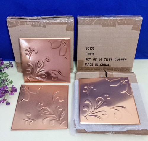 *NEW* Set of 14 EMBOSSED Copper Tin Tiles ~ Kitchen/Bathroom Backsplash 6" x 6" - Picture 2 of 7