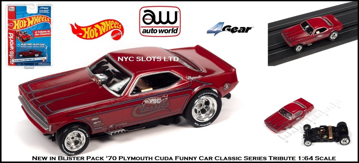 AUTO WORLD ☆73 Plymouth Cuda ☆HOスロットカー Auto World '70 Plymouth Cuda Funny Car Classic Series Tribute Fits
