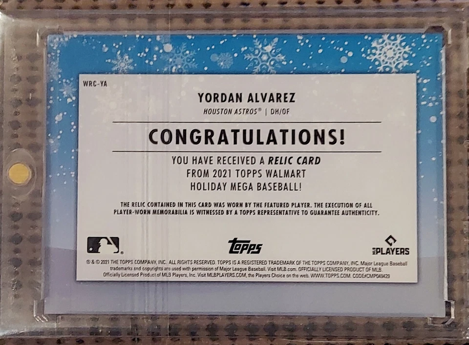 2021 Topps Holiday Yordan Alvarez Relic Patch White Snow Man (#WRC-JS) Astros - Image 2 of 2