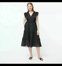 J. Crew Ruffle Sleeve Voile Dress Women's Small Black Cotton V-Neck A-Line