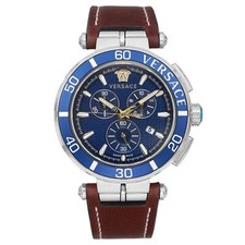 Versace Greca 45mm Chronograph Steel Blue Dial Quartz Men Watch VE3L00122
