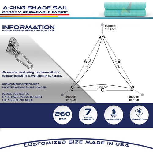 22/23/24ft Turquoise Triangle Outdoor Pool Patio Steel Cable Sun Shade Sail - Picture 4 of 8