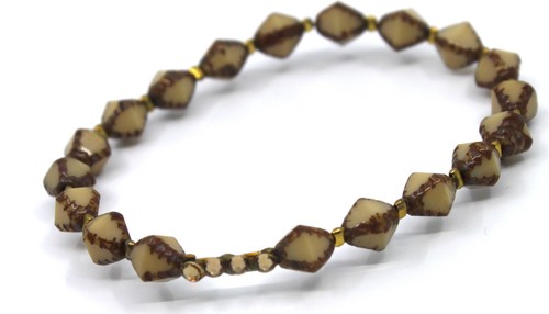Seasonal Whispers Beige & Brown Bead Crystal Stones Bangle Bracelet #23 - Picture 2 of 4
