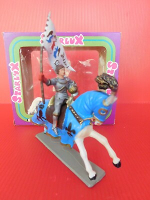 Figurine Starlux Chevalier à Cheval Avec Robe, Moyen Âge, échelle 1/32 (60mm), Français