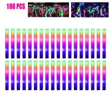 100PCS LED Light Up Foam Stick Multi Color Glow Stick Flashing For Party