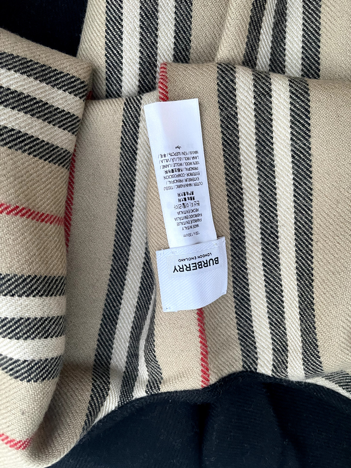 BURBERRY REVERSIBLE BROWN ICON STRIPE TO SOLID BLACK WOOL CAPE PONCHO NWOT image 7