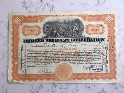 tobacco products corporation ANTIQUE TOBACCO PRODUCTS CORPORATION CLASS A STOCK CERTIFICATE 1924 100  SHARES