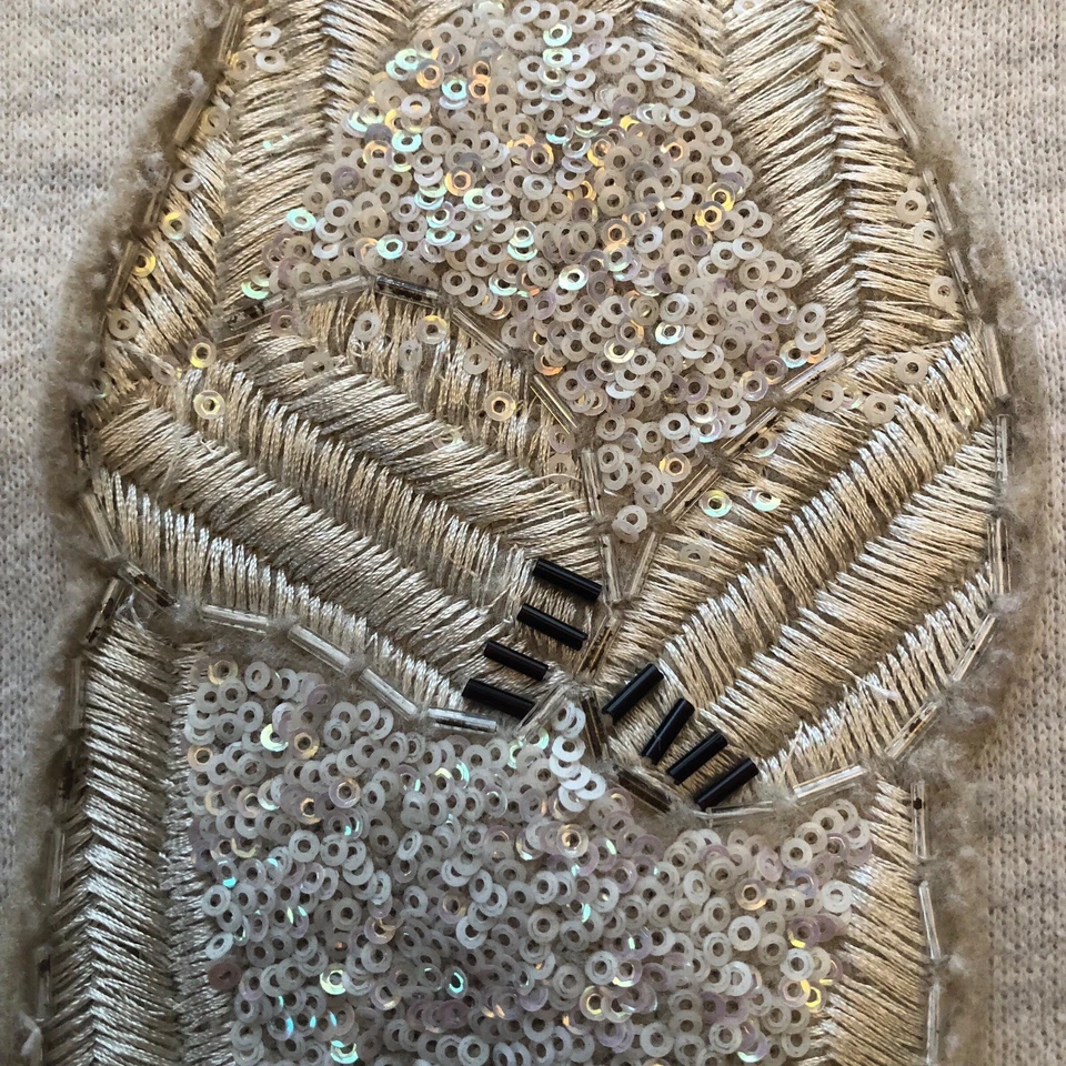 American Eagle Womens L Embroidered Sweatshirt Polar Bear Beaded Neutral Novelty - Image 4 of 4