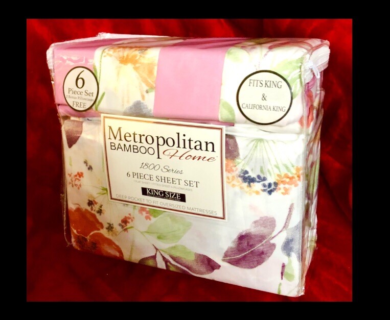METROPOLITAN BAMBOO 1800 SERIES 6pc SHEET SET KING SIZE, 2 free