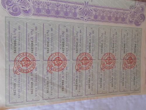 Vintage share certificate Stock bonds actions les Cognacs Gélas Distillery 1928 - Picture 3 of 3