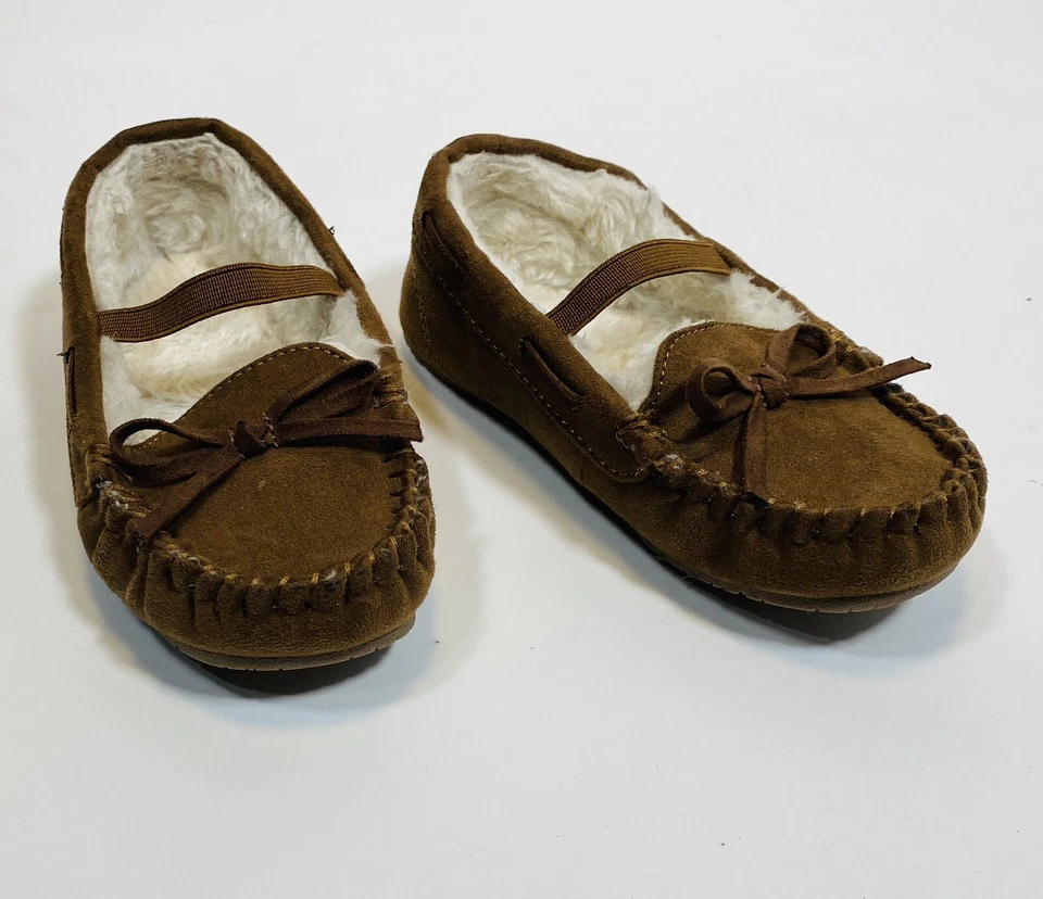 Slippers Girl's Toddler Size 9 brown shearling lined - Image 3 of 4