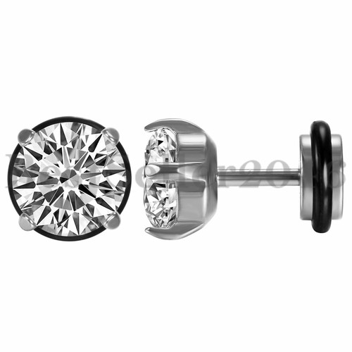 2-6pcs Men Women Round Cut Clear Cubic Zirconia Stainless Steel Stud Earrings - Picture 2 of 12
