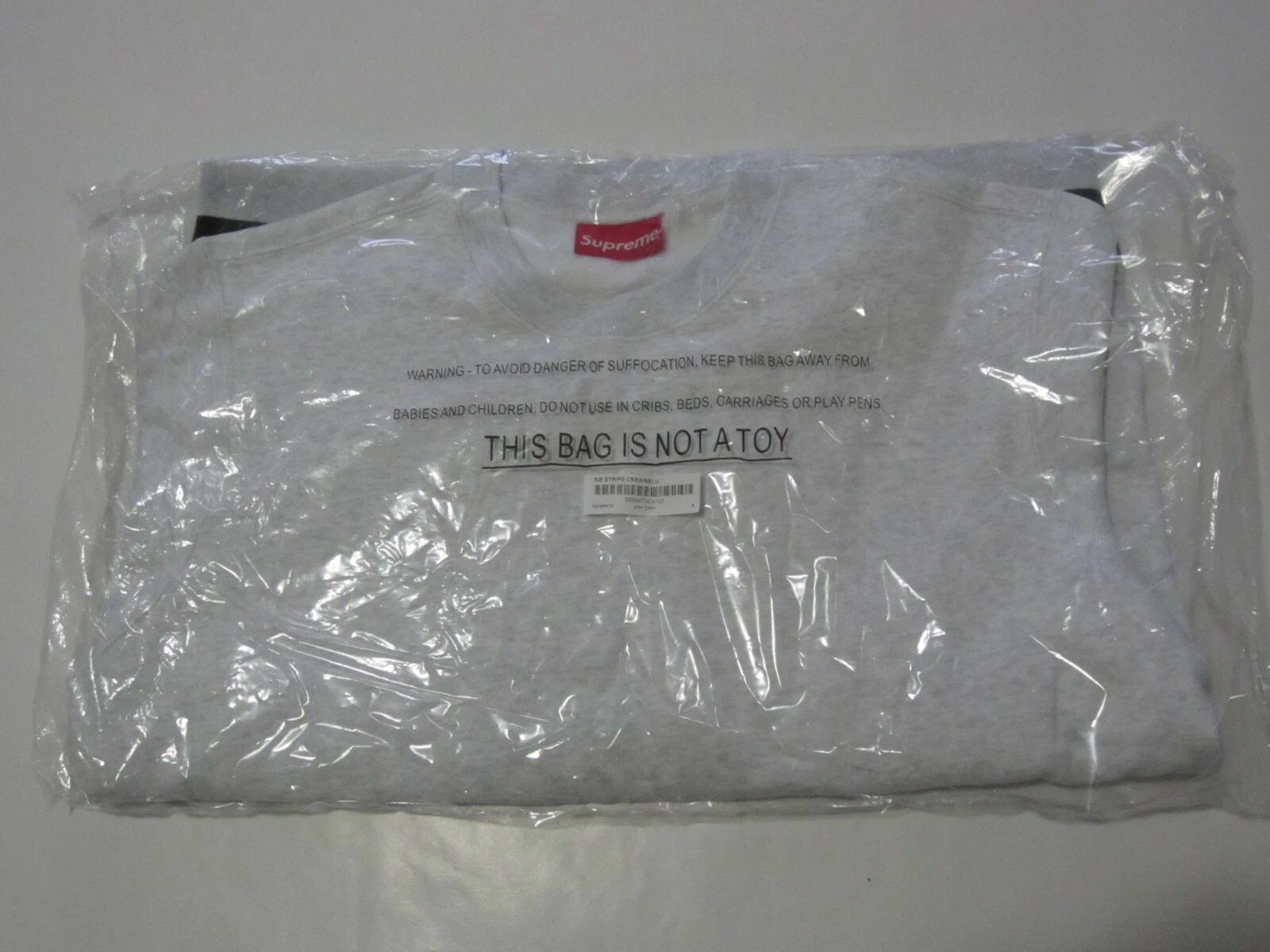 SUPREME NY Sweat col rond à rayures côtes GRIS CENDRES homme petit NEUF S/S 2019 BOGO