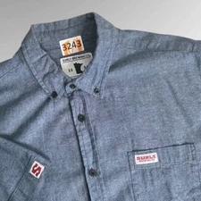 Surly Brewing Co Brist MFG Short Sleeve Button Up Shirt Men Size XL Blue Chambre