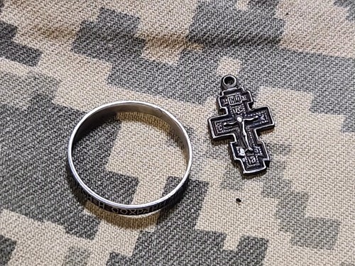Geschichte UKRAINE 2022 Soldatenamulett SILBER Ringkreuz Herr hilf mir im Krieg. - Bild 4 von 4