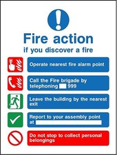 Fire Action Plan if you discover a fire - Report to your assembly point sign