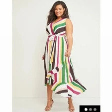Lane Bryant NWT Colorful Maxi Dress Striped Faux Wrap Plus Size 26