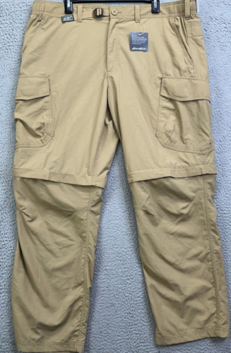 Eddie Bauer Pants Mens 40X30 Travex Tan Cargo Hiking Exploration Convertible NEW