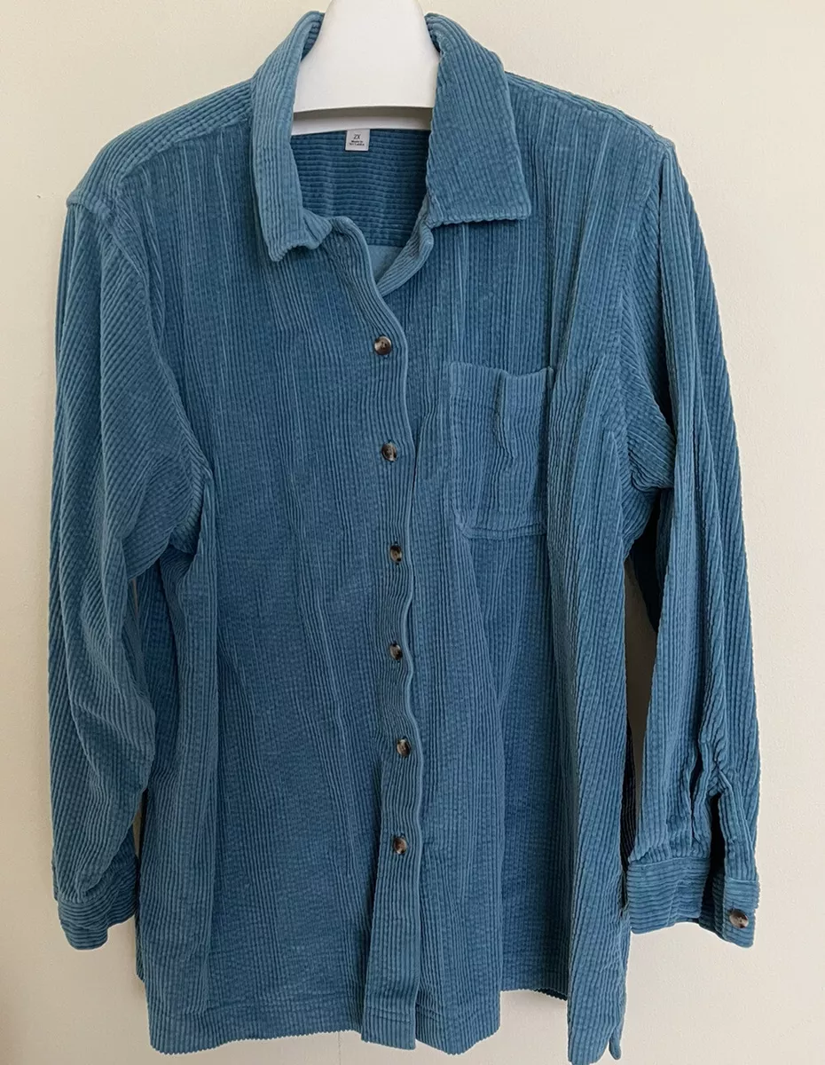 NWOT LL Bean Women's Wide Wale Corduroy Shirt Size 2X Emerald Green- Blue