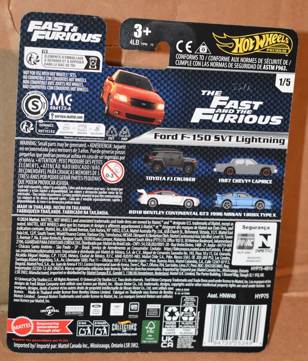 Hot Wheels Fast & Furious Ford F-150 SVT Lightning Toy Car Red