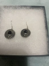 VTG sterling Silver 925 Boma Stamped Southwest Black Dangly Earring Pair