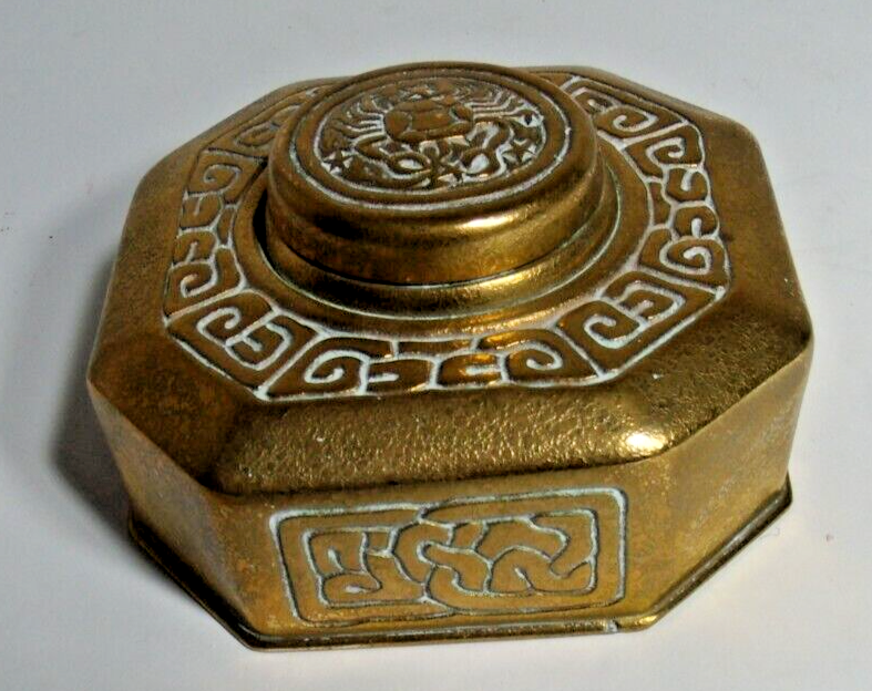 Tiffany Studios Bronze Desk Set, Zodiac, Inkwell, 842