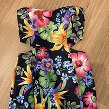 Boohoo Ladies Strapless Cut Out Waist Dress Floral Size 6 Black Pink Yellow