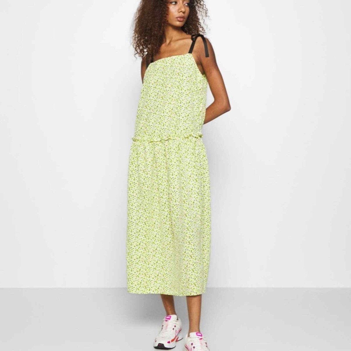 topshop drop waist dress Topshop dropped waist midi dress in lime