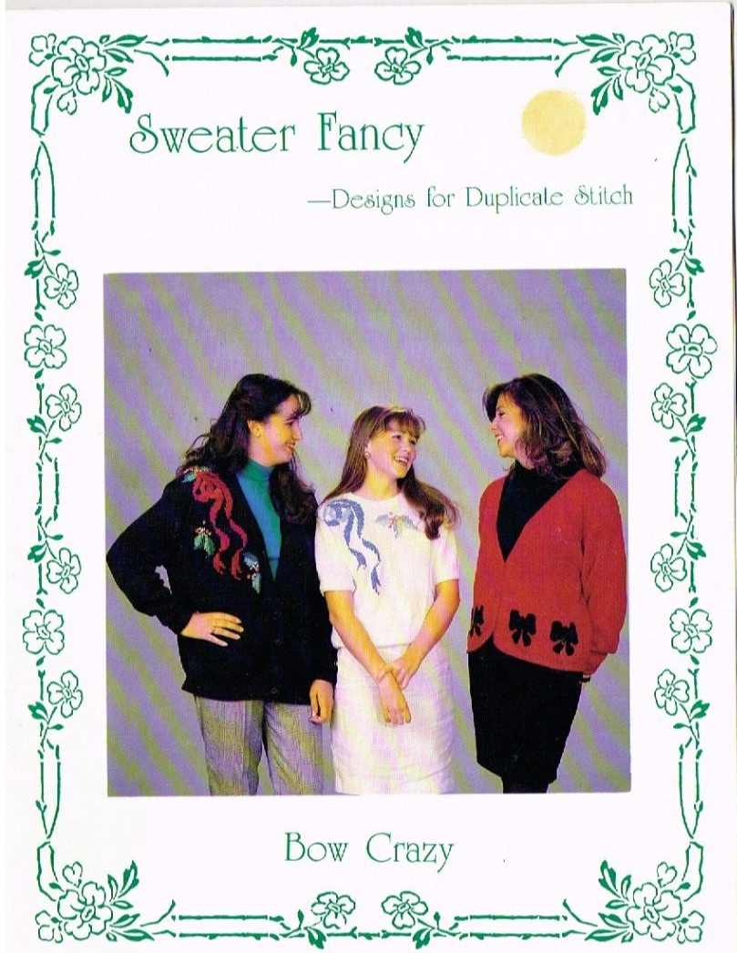 Sweater Fancy Bow Crazy Bows  Duplicate Stitch Sweater Pattern 1991 Vintage-image