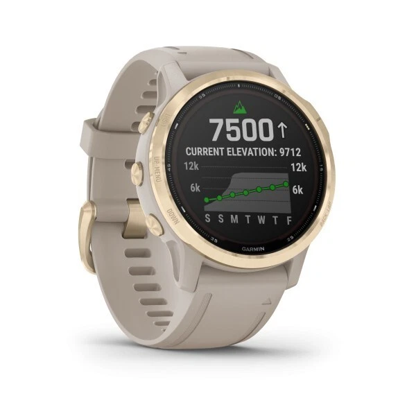 Garmin fenix 6s Pro Solar GPS Watch Light Gold with Light Sand