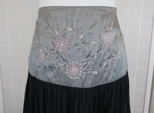 Per Una Maxi Skirt UK 12 Grey Black Embellished Satin Tiered 40" Long Full Skirt - Picture 4 of 15