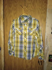CJ Banks Dress Shirt Yellow Blue White & Red Striped Roll Sleeves Womans Size 2X
