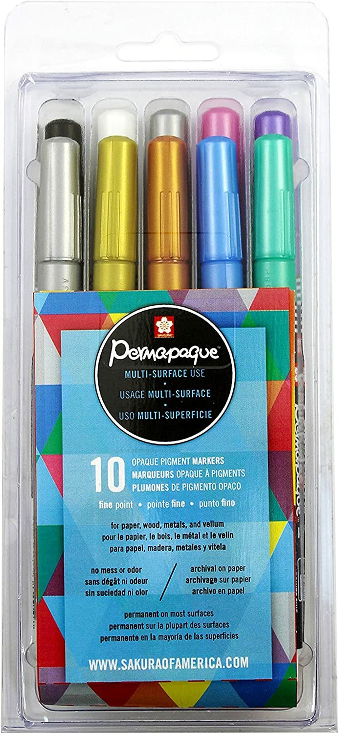 Sakura Permapaque Marker Set, Fine-Point, Assorted Metallic 