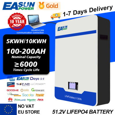 5kwh 10kwh LiFePO4 Batterie Solar Speicher Akku 51.2V 100Ah 200Ah Wandmontiert