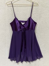 Vintage Victoria  s Secret Satin  Mesh Babydoll Chemise Large Purple Glossy 1999