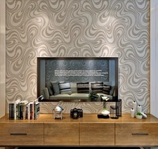 Image of Hanmero Modern Minimalist Abstract Curves Glitter Non-Woven 3D Wallpaper Roll