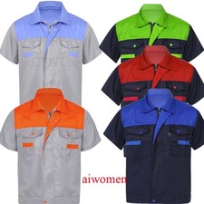 Men Work Shirt Auto Mechanic Technician Uniform Short Sleeve Industrial T-shirt