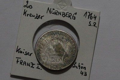     GERMANY Nürnberg 20 KREUZER 1764 SILVER NICE TONING B86 #8184