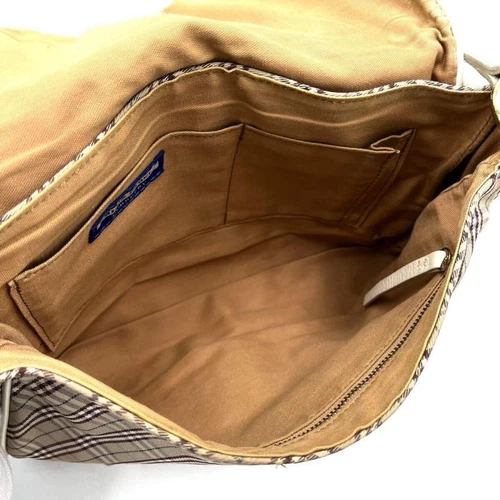 Burberry Blue Label Shoulder Bag Check Logo Beige Nylon Beige From Japan - Picture 15 of 24