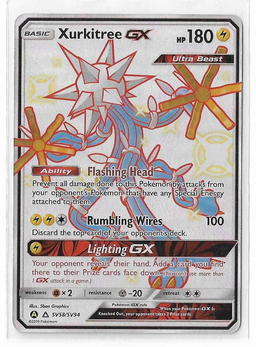Xurkitree GX SV58/SV94 Hidden Fates Shiny Vault Full Art S&M Pokemon TCG Card NM