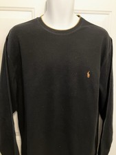 Men  s Polo Ralph Lauren Sweater XL Black Waffle Knit Long Sleeve Pullover Logo