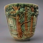 Weller Woodcraft Planter Forest Tree Bark Relief Art Pottery USA Antique