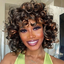Short Curly Wigs for Black Women Blonde Big Afro Curly Wig with Bangs Afro Kinky