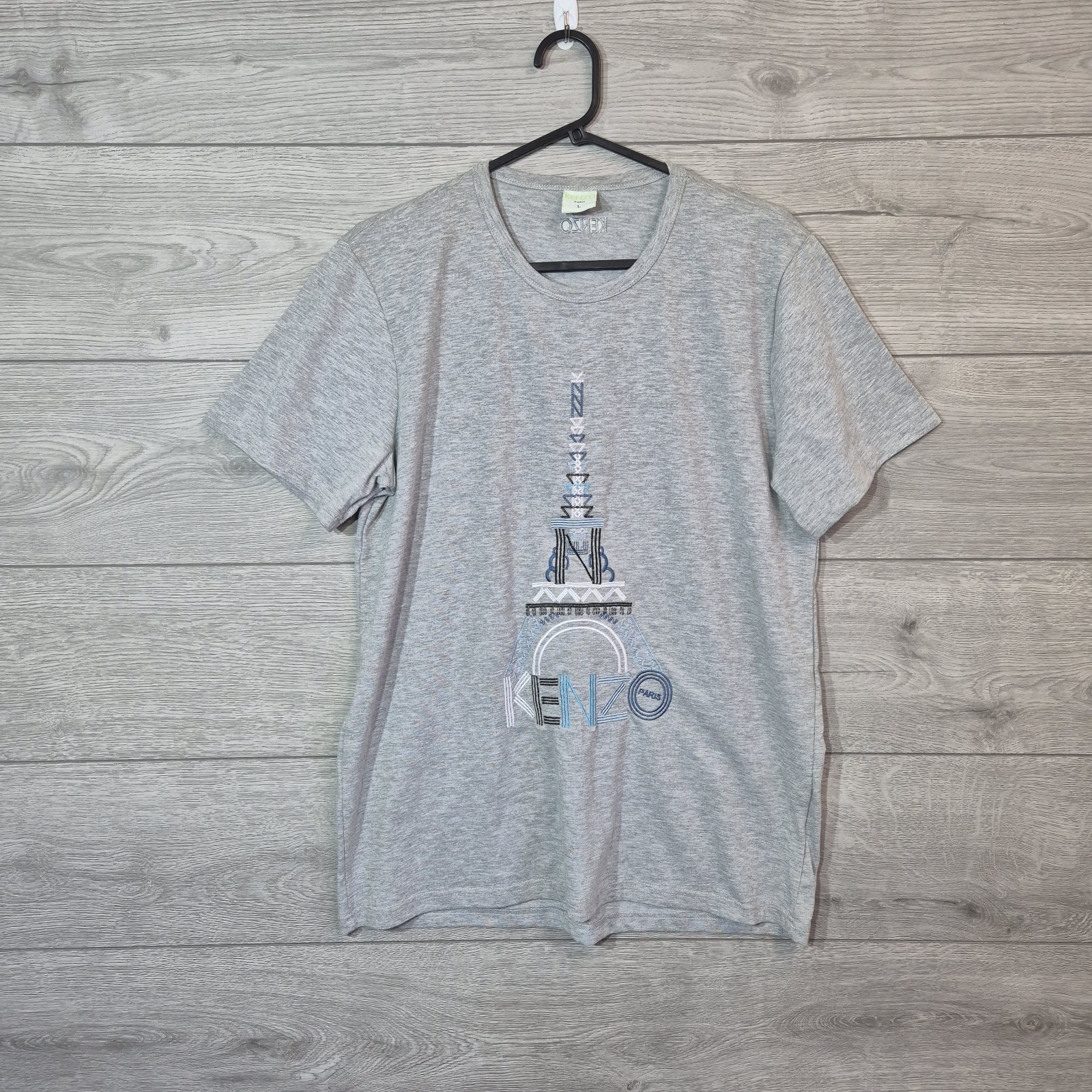 Kenzo Paris T shirt Large Grey Embroidered Eiffel Tower