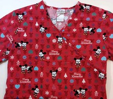 Disney Cuties Scrub Top "Merry Kissmouse" Mickey Minnie Mouse Medical Top Size S
