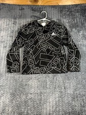 Adidas Hoodie Youth Kids Small Black All Over Logo Print Lightweight Pullover