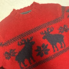 Abercrombie  Fitch Boys L Sweater Red Nordic Moose Handknit Wool Vtg 90s y2k